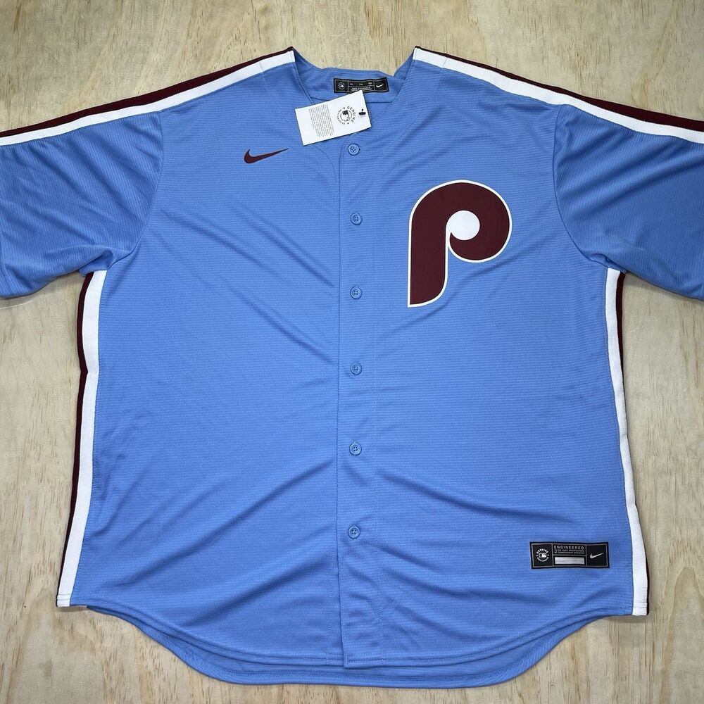 NEW 2XL Philadelphia Phillies Nike Throwback Replica Jersey "GRIME" Light Blue